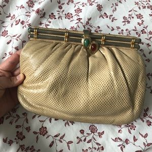 Judith Leiber vintage cream karung lizard clutch